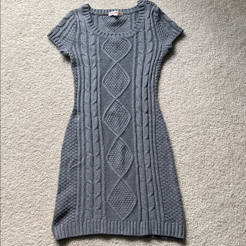 Pink Rose Heather Gray Knit Sweater Dress